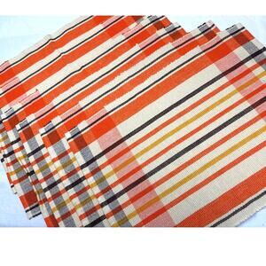 Ribbed Cotton Placemats Heavy-duty Woven Plaid Fall-themed Colors Set of Six